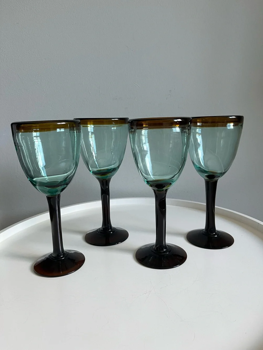 Set of 4 KALALOU Amber Rim Wine Glass Hand Blown in Colombia